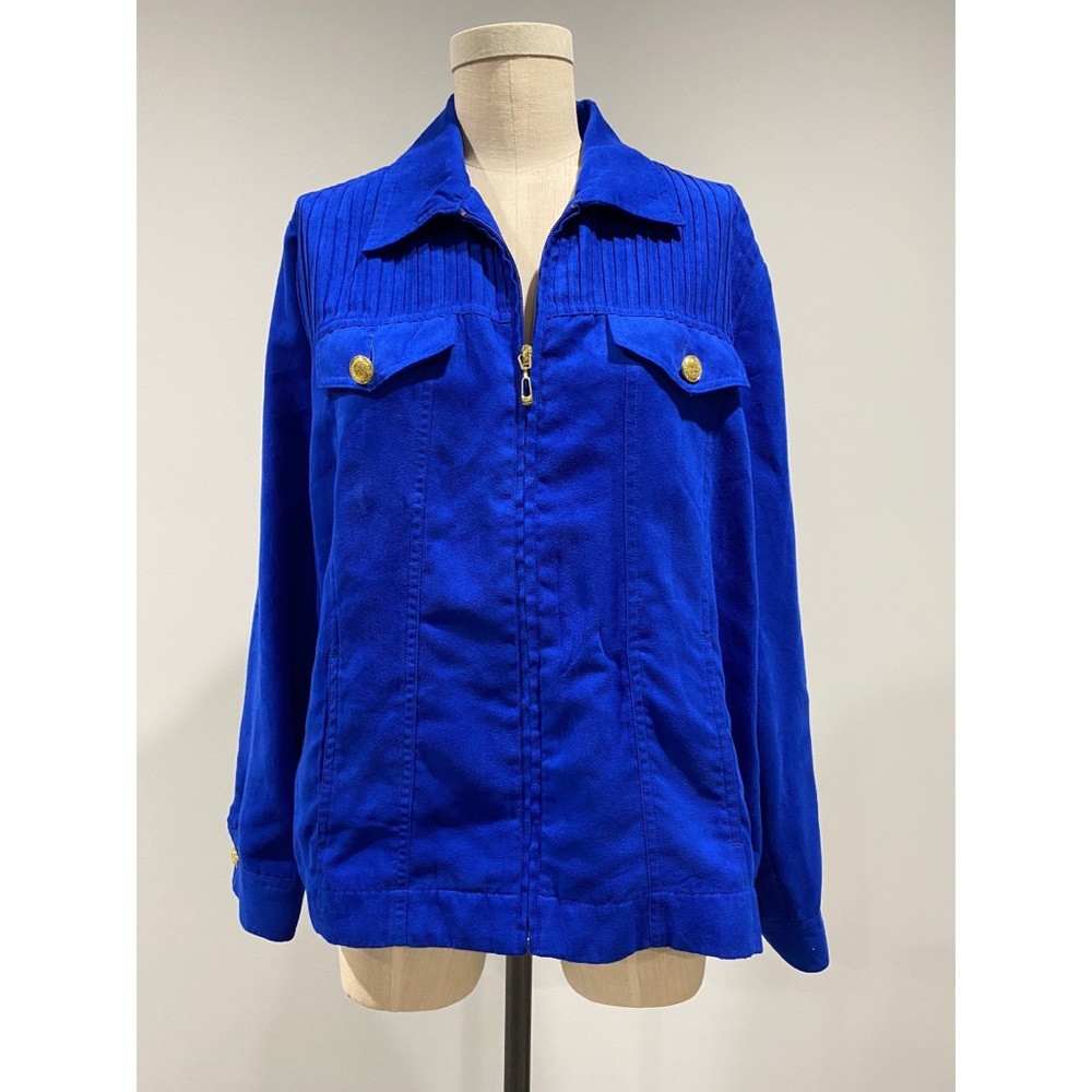 Blue Faux Suede Zip Up Bomber Jacket Size L